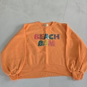 Judith March Beach Bum Sequined Crew Neck Sweatshirt - Orange - Size Small